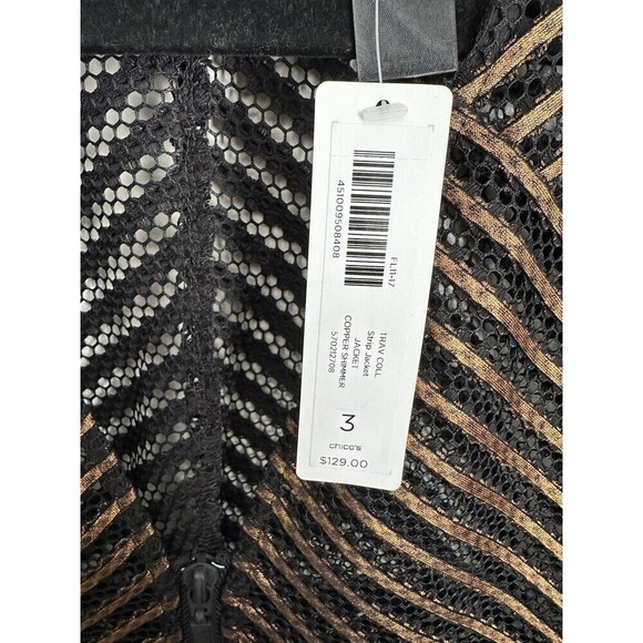 Chico's Travelers Collection Jacket Womens Size 3 XL Striped Copper Shimmer Zip - Picture 5 of 7